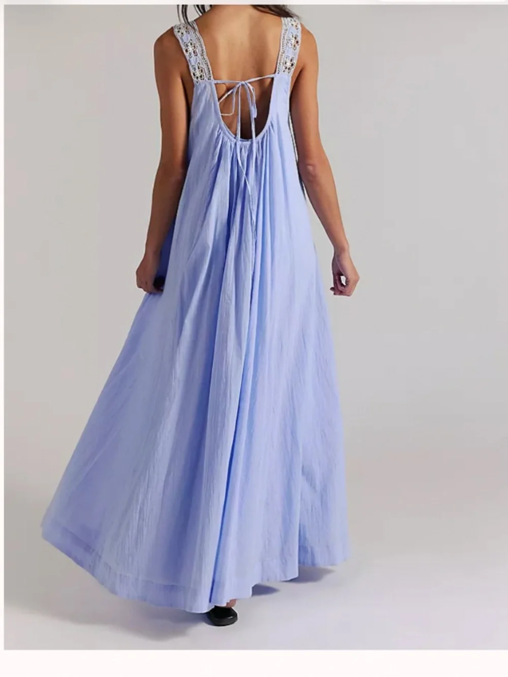 Free People To The Moon Maxi Dress in Poplin Blue Sz XL EUC $168R - Picture 2 of 11